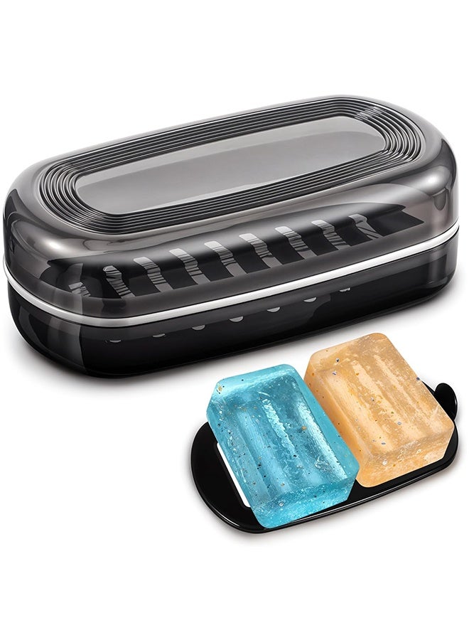 Wffo Shampoo Bar Travel Case with Lid, Large Bar Soap Holder, Shampoo and Conditioner Bar Container Perfect for Soap, Travel Soap Box for Traveling, Camping, Gym, Bathroom (Black) - Image 1